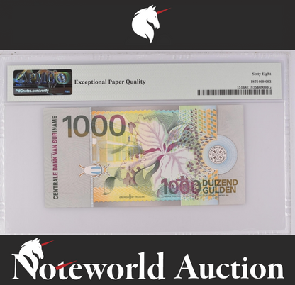 Suriname Centrale Bank 1000 Gulden 2000 P 151 UNC PMG 68 EPQ 2nd TOP POP