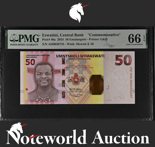 Eswatini Commemorative 50 Emalangeni 2024 P 46a UNC PMG 66 EPQ 3rd TOP POP