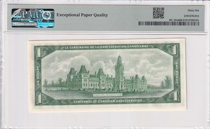 CANADA Centennial Commemorative 1 Dollar 1967 BC-45a UNC PMG 66 EPQ