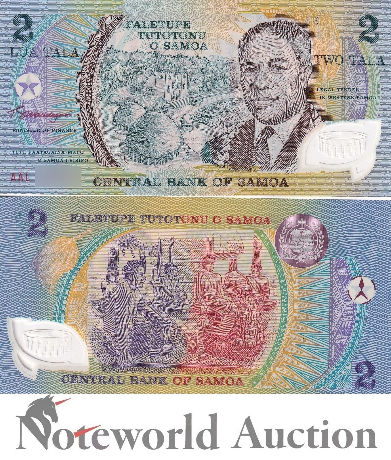 WESTERN SAMOA 2 Tala 1990 P 31 Prefix AAL Polymer UNC