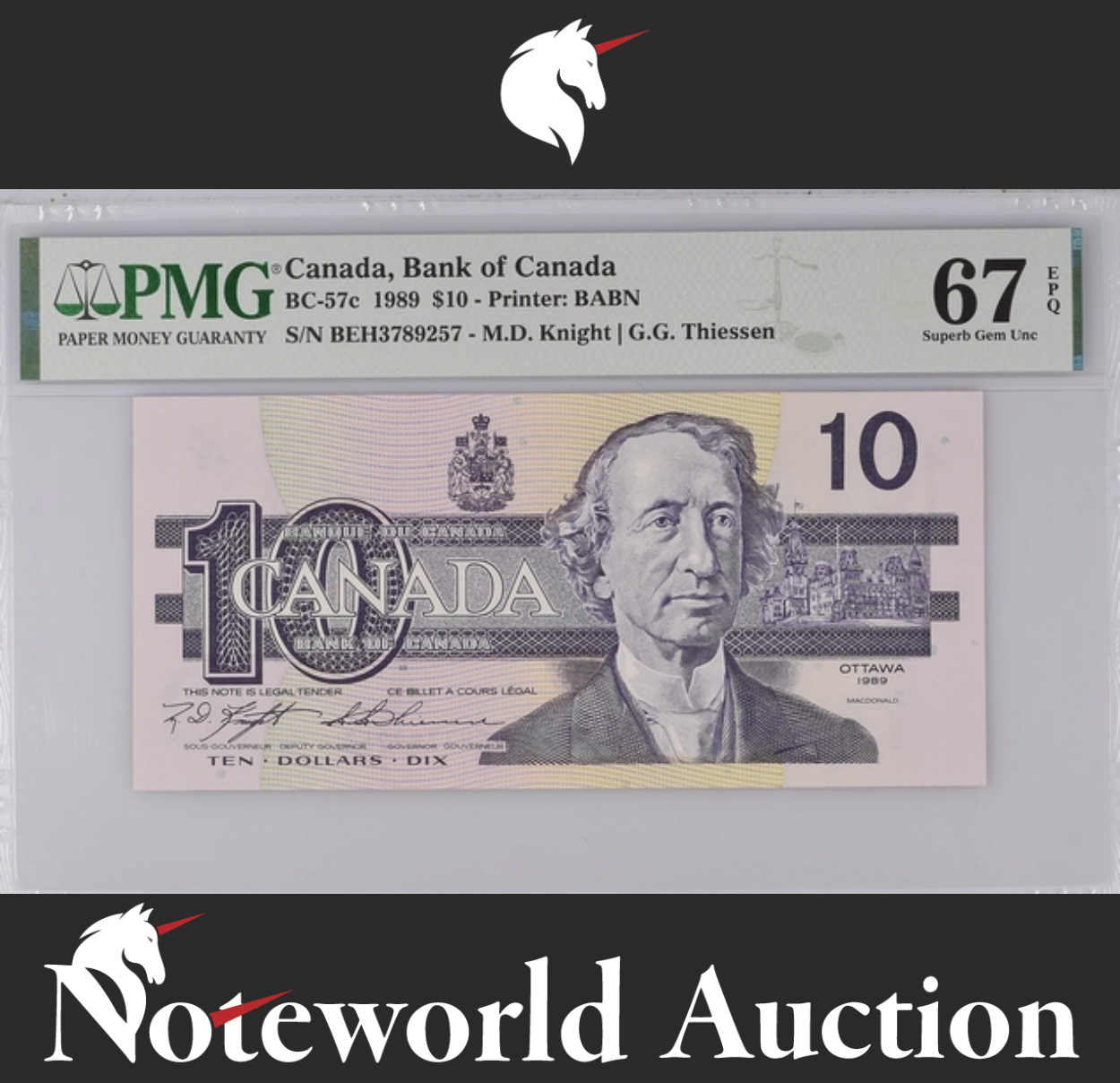 Canada Bank of Canada $10 1989  BC-57c UNC PMG 67 EPQ 2nd TOP POP