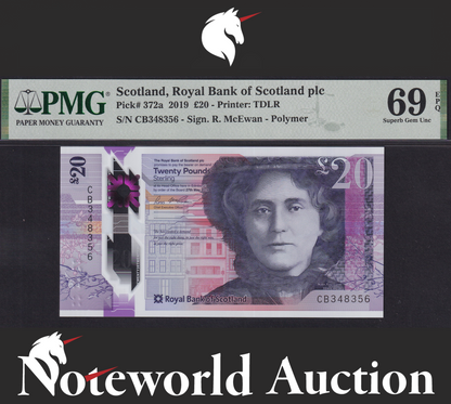 Scotland Royal Bank £20 2019 P 372a Polymer UNC PMG 69 EPQ 2nd TOP POP