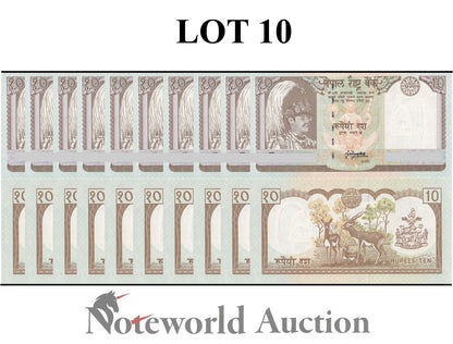 NEPAL Lot 10 pcs 1/10 Bundle - 10 ND 1995-2000 P 31b(2) King Birendra Deer UNC