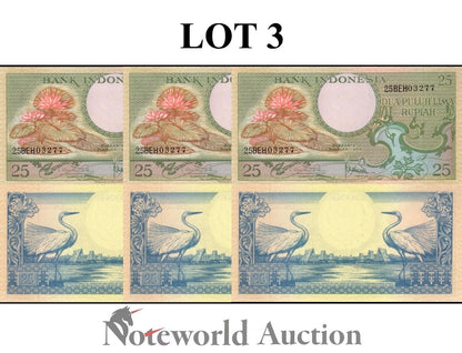 INDONESIA Lot 3 pcs - 25 Rupiah 1959 P 67 UNC