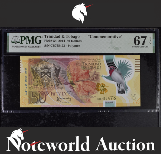 TRINIDAD & TOBAGO Commemorative 50 Dollars 2014 P 54 Polymer UNC PMG 67 EPQ