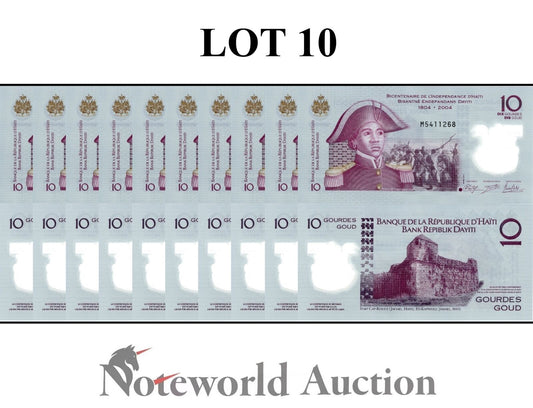 HAITI Commemorative Lot 10 pcs 1/10 Bundle - 10 Gourdes 2013 P 279 Polymer UNC