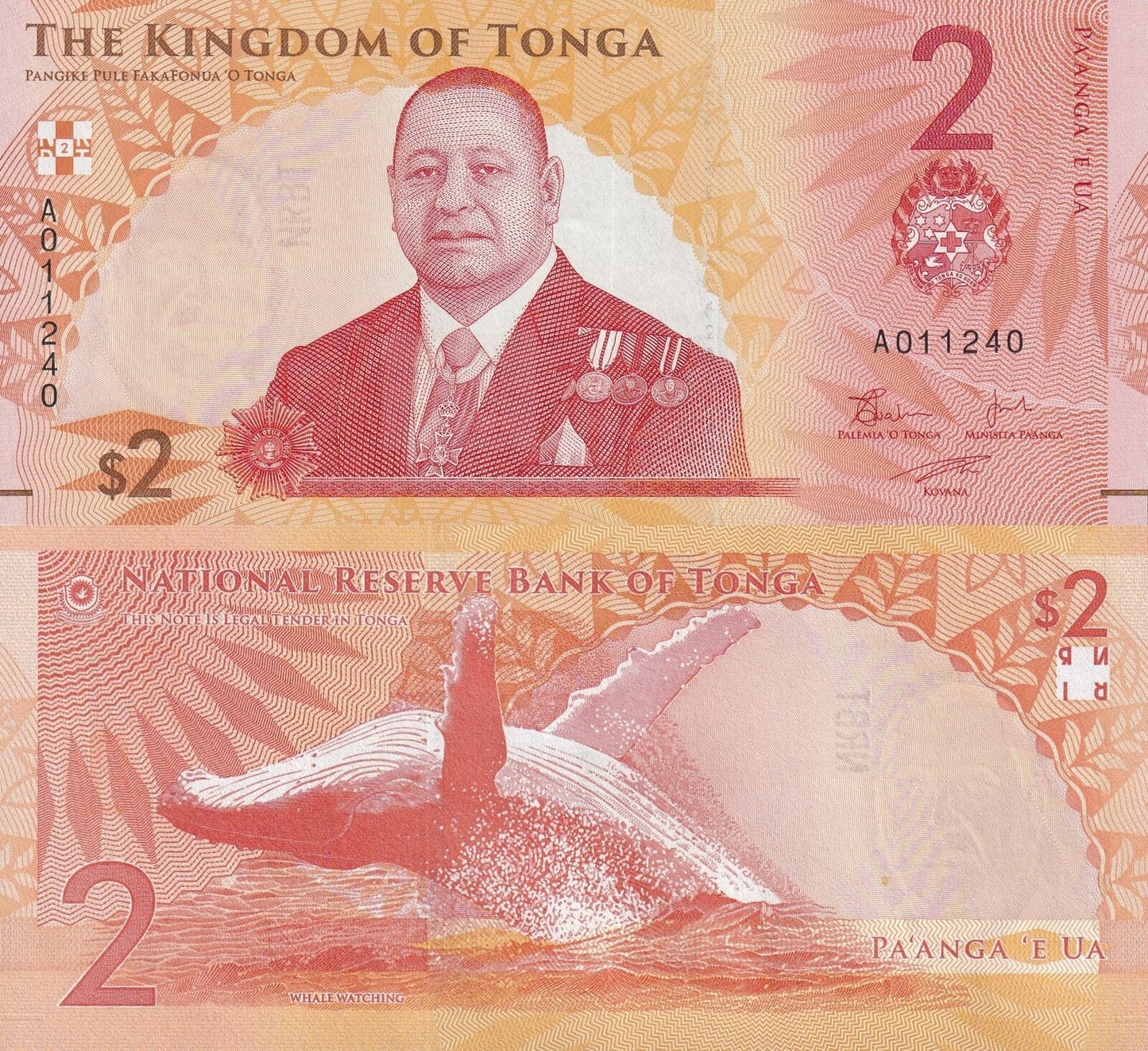 TONGA Lot 10 pcs 1/10 Bundle  - 2 Pa'anga 2024 P 50 UNC