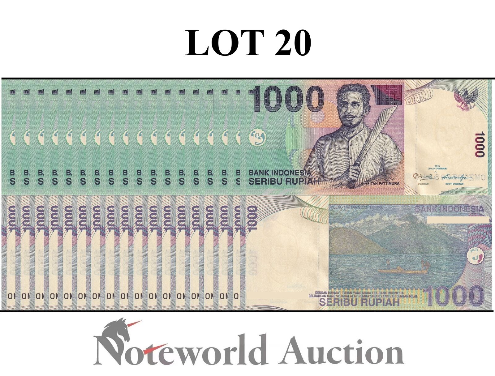 INDONESIA Lot 20 pcs 1/5 Bundle - 1000 Rupiah 2013 P 141m UNC