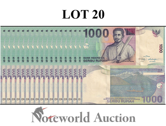 INDONESIA Lot 20 pcs 1/5 Bundle - 1000 Rupiah 2013 P 141m UNC