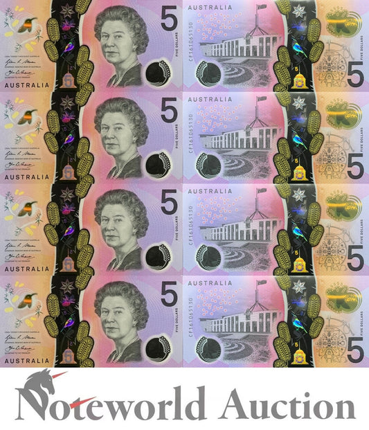 AUSTRALIA 5 Dollars 2016 P 62 Polymer Matching S/N Set 4 pcs UNC