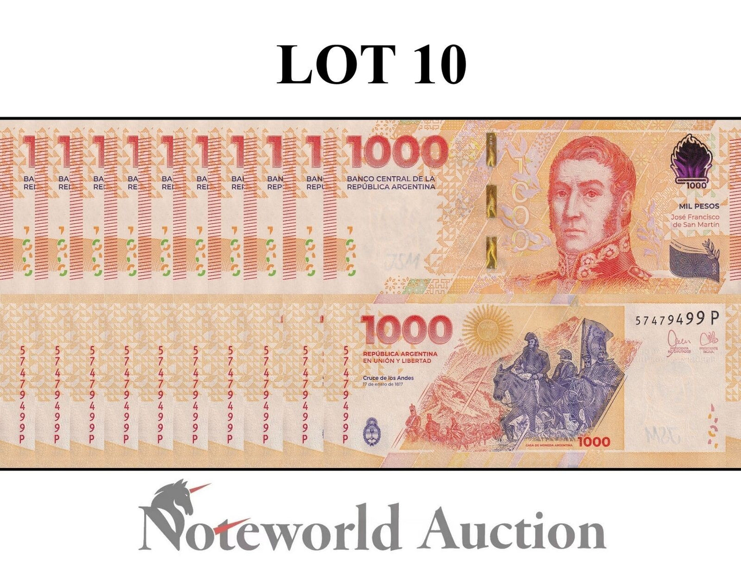 ARGENTINA 1000 Pesos ND 2023 P 367 Lot 10 1/10 Bundle UNC