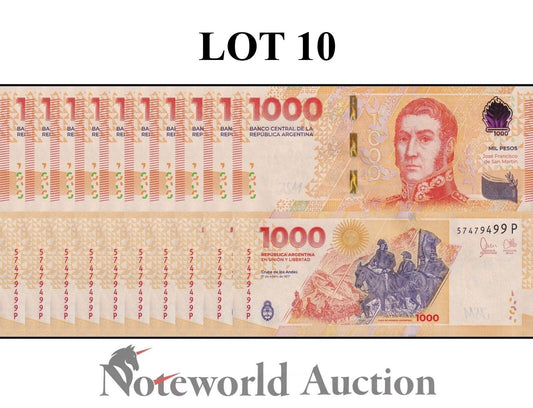 ARGENTINA 1000 Pesos ND 2023 P 367 Lot 10 1/10 Bundle UNC