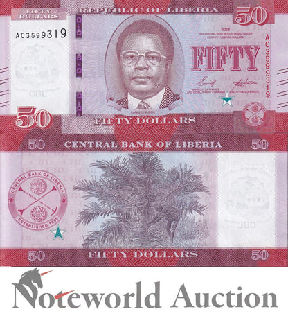 LIBERIA 50 Dllars 2022 P 40 Lot 5 pcs 1/20 Bundle UNC