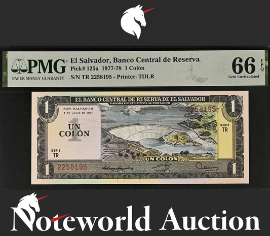 EL SALVADOR Banco Central de Reserva  1 Colon 1977-1978 P 125a UNC PMG 66 EPQ