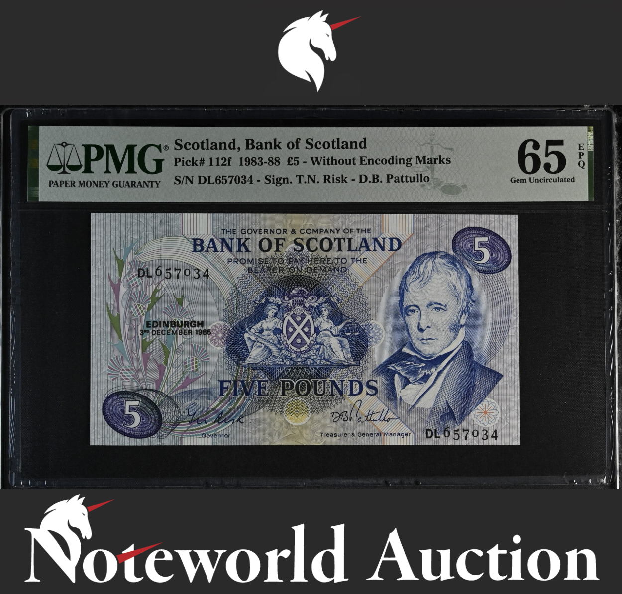 Scotland Bank of Scotland £5 1983-88 P 112f W/Out Encoding Marks UNC PMG 65 EPQ