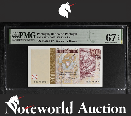 Portugal Banco de Portugal 500 Escudos 2000 P 187c UNC PMG 67 EPQ NR 3rd TOP POP