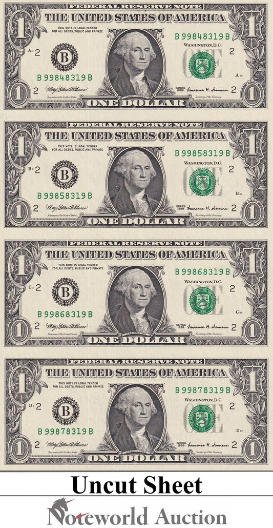 UNITED STATES USA 1 Dollar 1999 P 504 B - New York NY UNCUT 4 IN 1 UNC