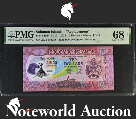 Solomon Islands COMM. Replacement 2023 P 39a* Polymer UNC PMG 68 EPQ 3rd TOP POP
