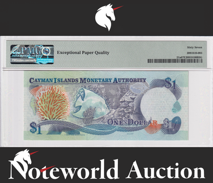 Cayman Islands 1 Dollar 1998 P 21a S/N Prefix C/1 UNC PMG 67 EPQ 2nd TOP POP