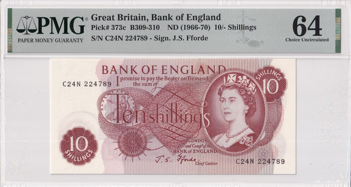 GREAT BRITAIN 10 Shillings 1966-70 P 373c UNC PMG 64