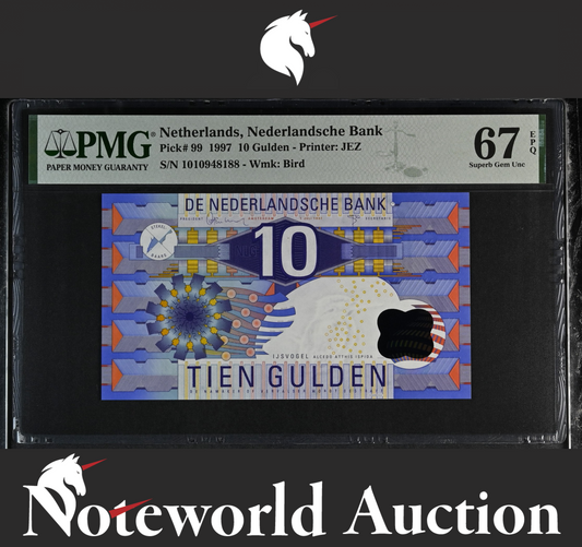 Netherlands Nederlandsche Bank 10 Gulden 1997 P 99 UNC PMG 67 EPQ