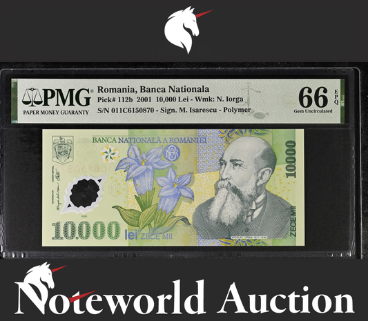 Romania Banca Nationala 10000 Lei 2001 P 112b Polymer UNC PMG 66 EPQ