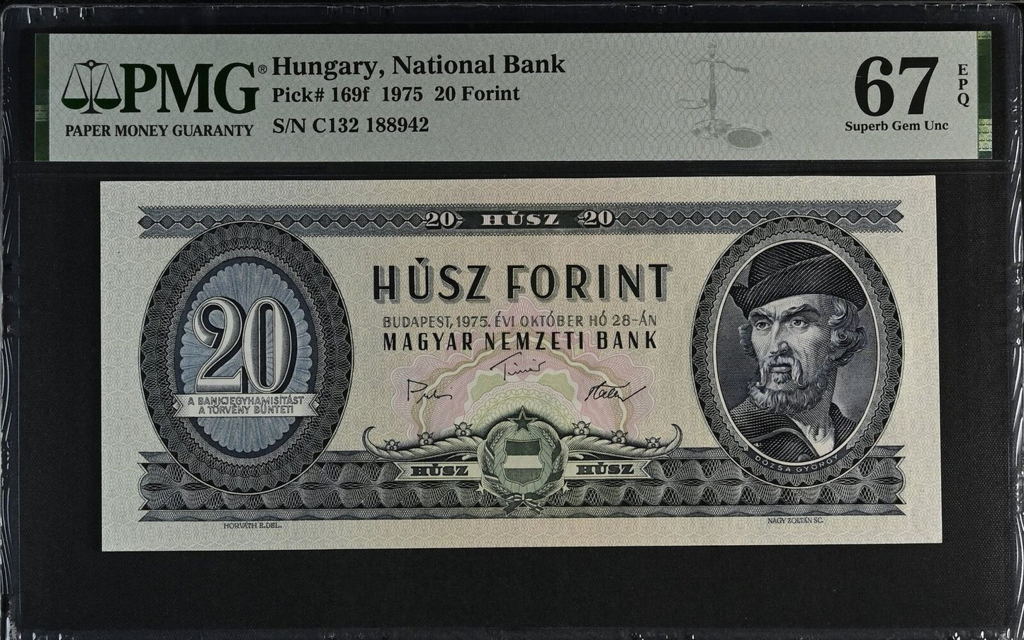 HUNGARY 20 Forint 1975 P 169f UNC PMG 67 EPQ