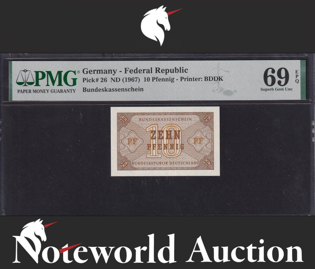 Germany Federal Republic 10 Pfennig ND (1967) P 26 UNC PMG 69 EPQ TOP POP