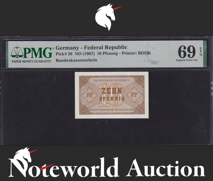 Germany Federal Republic 10 Pfennig ND (1967) P 26 UNC PMG 69 EPQ TOP POP