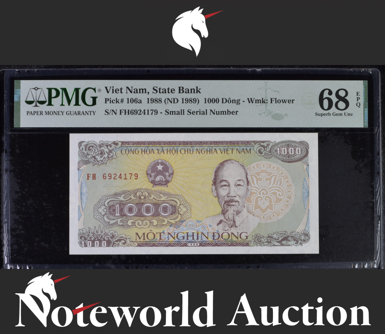 Viet Nam 1000 Dông 1988 (ND 1989) P 106a Small Serial Number UNC PMG 68 EPQ