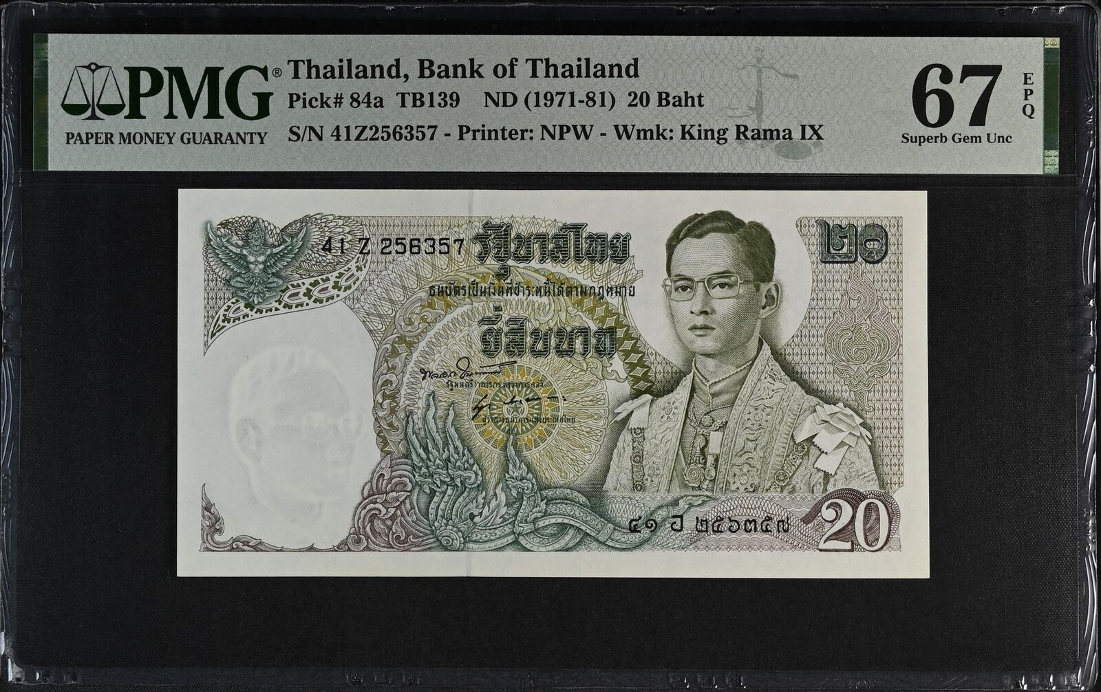 THAILAND 20 Baht 1971-81 P 84a UNC PMG 67 EPQ