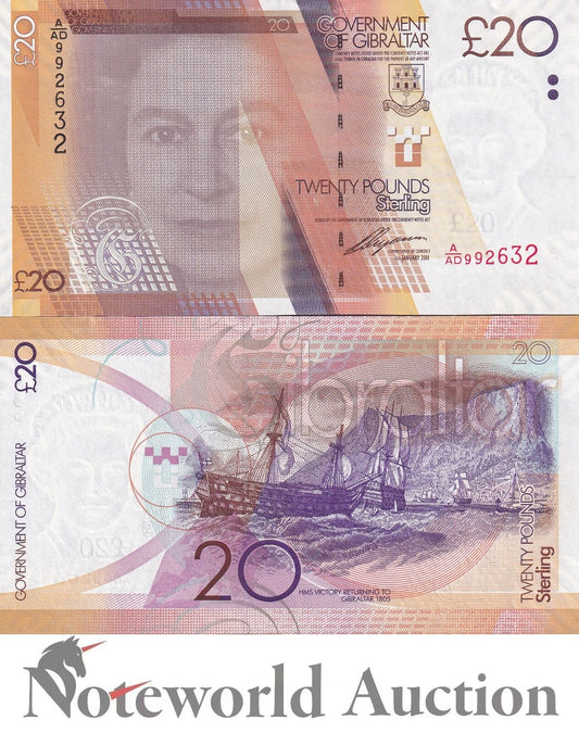 GIBRALTAR Government of Gibraltar  20 Pounds Sterling 2011 P 37 UNC