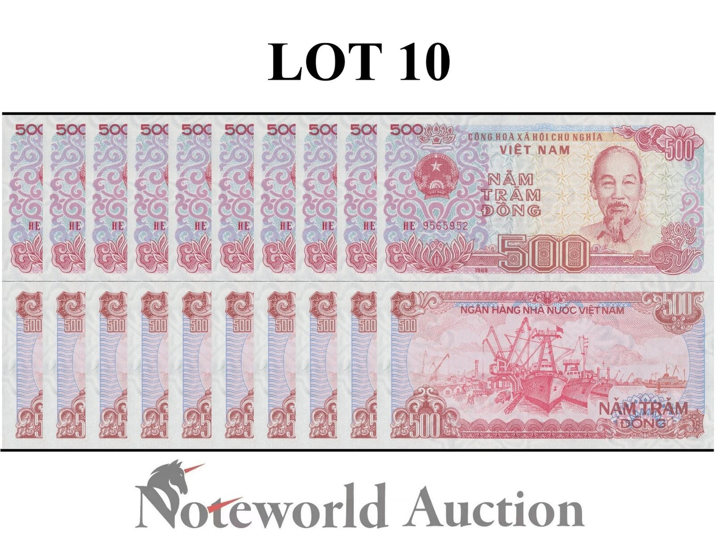 VIET NAM VIETNAM Lot 10 pcs 1/10 Bundle - 500 Dong 1988 P 101 UNC