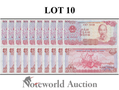 VIET NAM VIETNAM Lot 10 pcs 1/10 Bundle - 500 Dong 1988 P 101 UNC