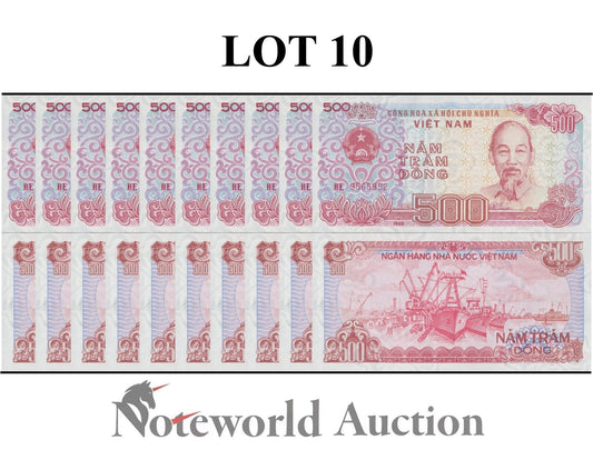 VIET NAM VIETNAM Lot 10 pcs 1/10 Bundle - 500 Dong 1988 P 101 UNC