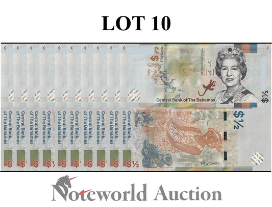 BAHAMAS Dollar 2019 P A77 QEII Lot 10 pcs 1/10 Bundle 1/2 UNC