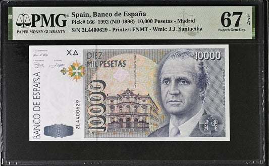 SPAIN 10000 Pesetas (1992)1996 P 166 UNC PMG 67 EPQ