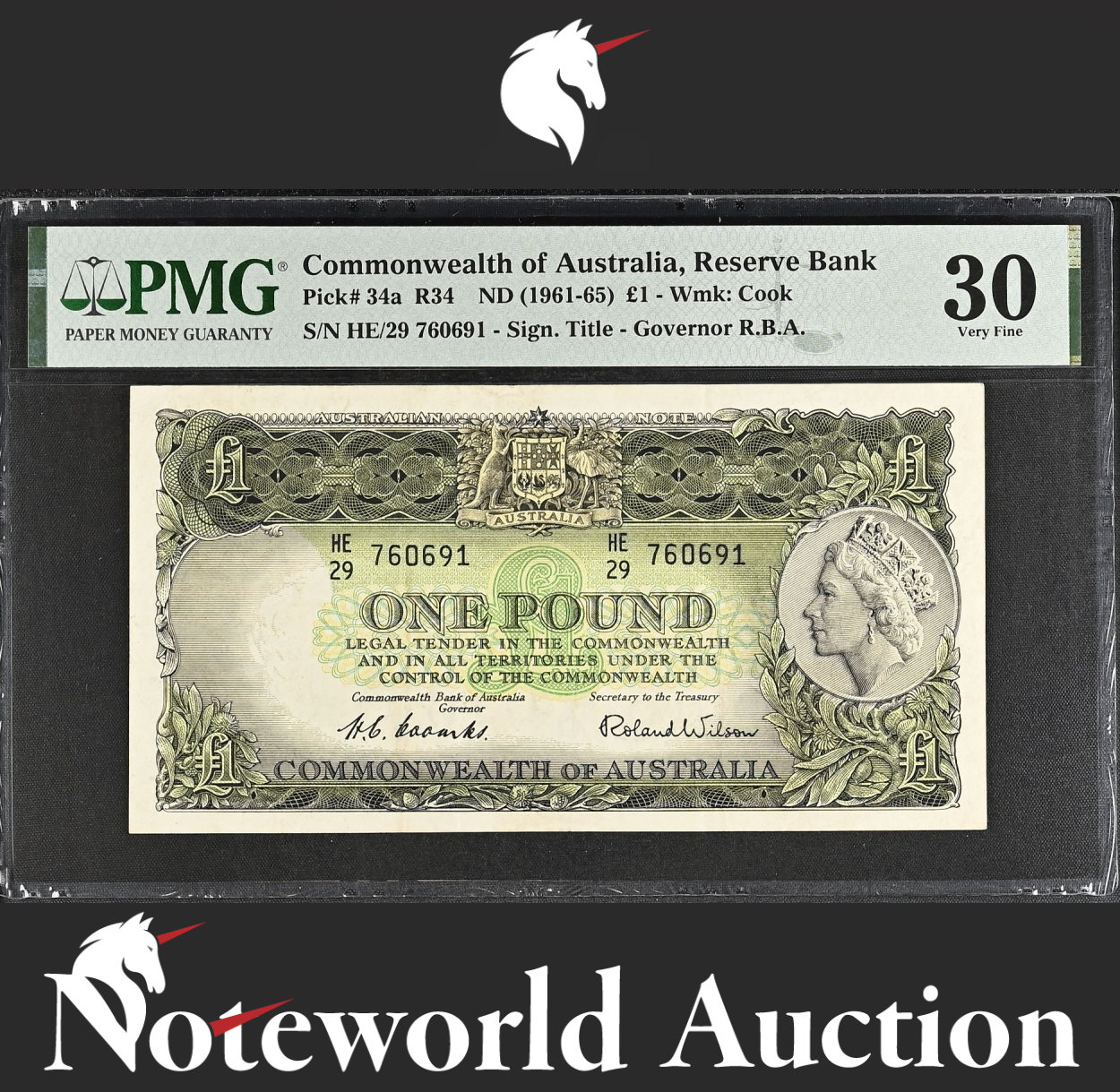 Commonwealth of Australia Reserve Bank 1 Pound ND (1961-65) P 34a VF PMG 30