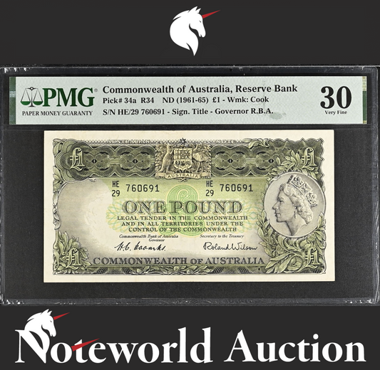 Commonwealth of Australia Reserve Bank 1 Pound ND (1961-65) P 34a VF PMG 30