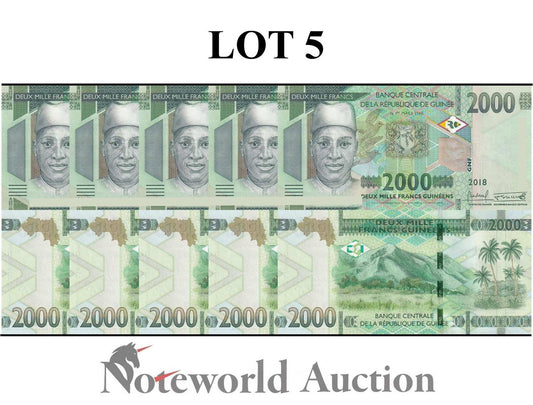 GUINEA 2000 Francs 2018 P 48A Lot 5 pcs 1/20 Bundle UNC