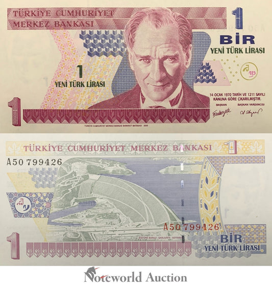 TURKEY 1 Yeni Turk Lirasi 1970 / 2005 P 216 Prefix A UNC