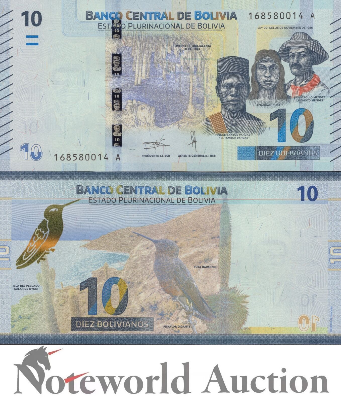 BOLIVIA 10 Bolivianos 2018 P 248 Series A New Series UNC