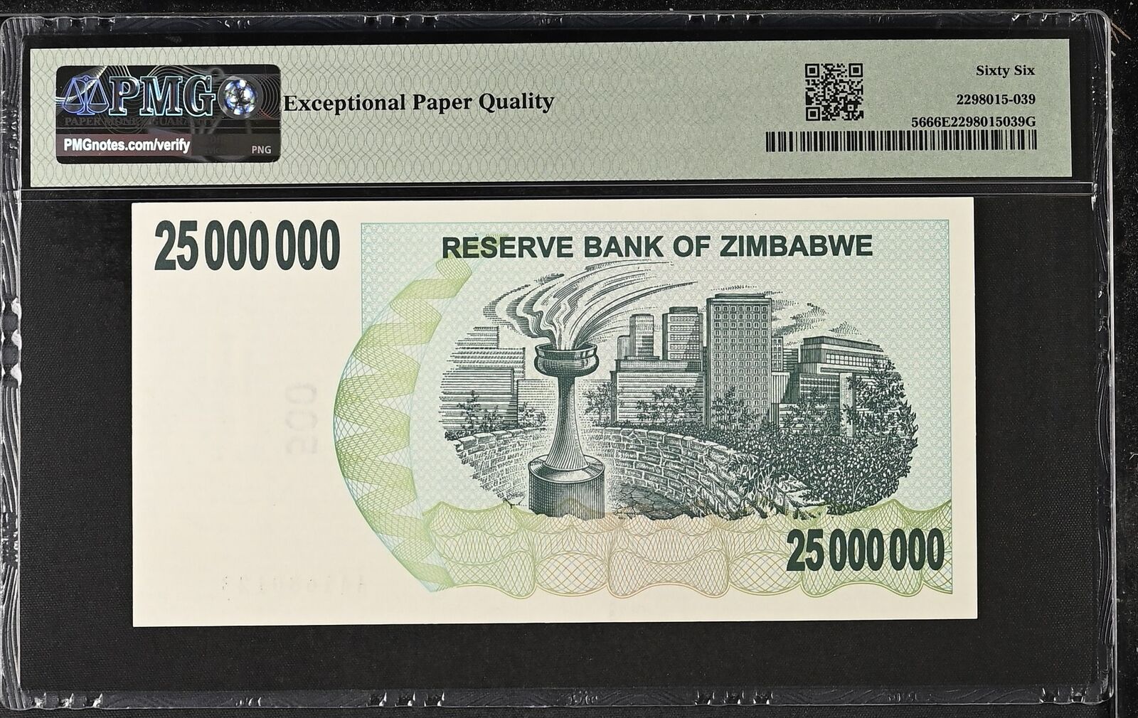 ZIMBABWE 25 Million Dollars 2008 P 56 First Prefix AA UNC PMG 66 EPQ