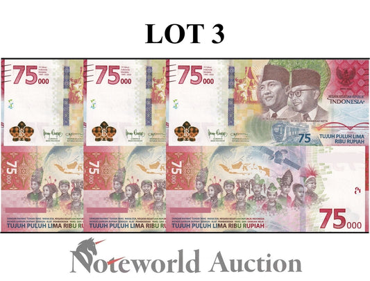 INDONESIA Commemorative  Lot 3 pcs - 75000 Rupiah 2020 P 161 UNC