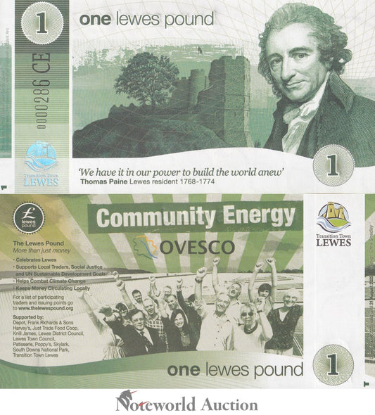 UK England 1 Lewes Pound Local Currency Banknote Ovesco UNC