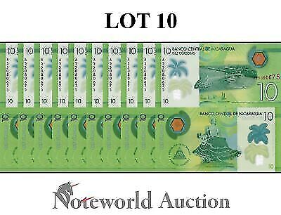 NICARAGUA Lot 10 pcs 1/10 Bundle - 10 Cordobas 2019 P 209a Polymer UNC