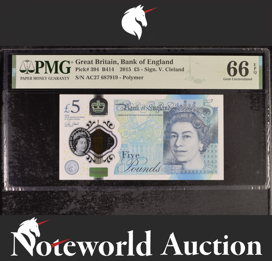 Great Britain Bank of England £5 B414 2015 P 394 Polymer UNC PMG 66 EPQ