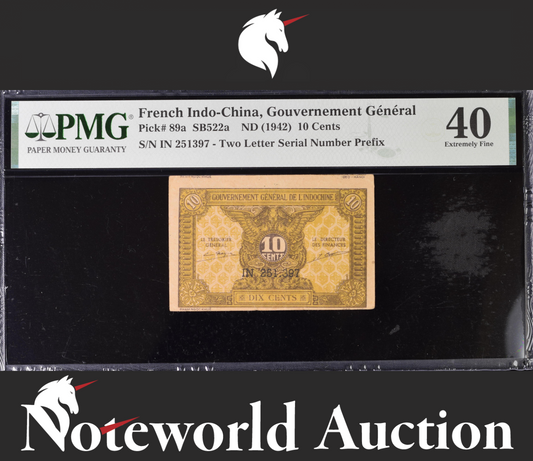French Indo China 10 Cents ND (1942) P 89a Miscut Error EF PMG 40