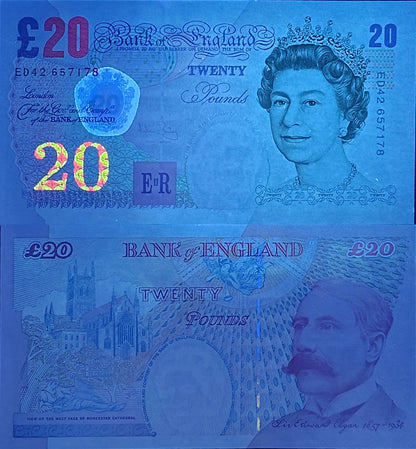 GREAT BRITAIN 20 Pounds 1999 P 390 Queen Elizabeth ll Random Signatures UNC