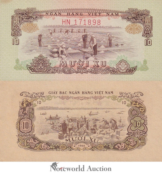 VIET NAM VIETNAM SOUTH 10 Xu 1966 ND 1975 P 37a Foxing UNC